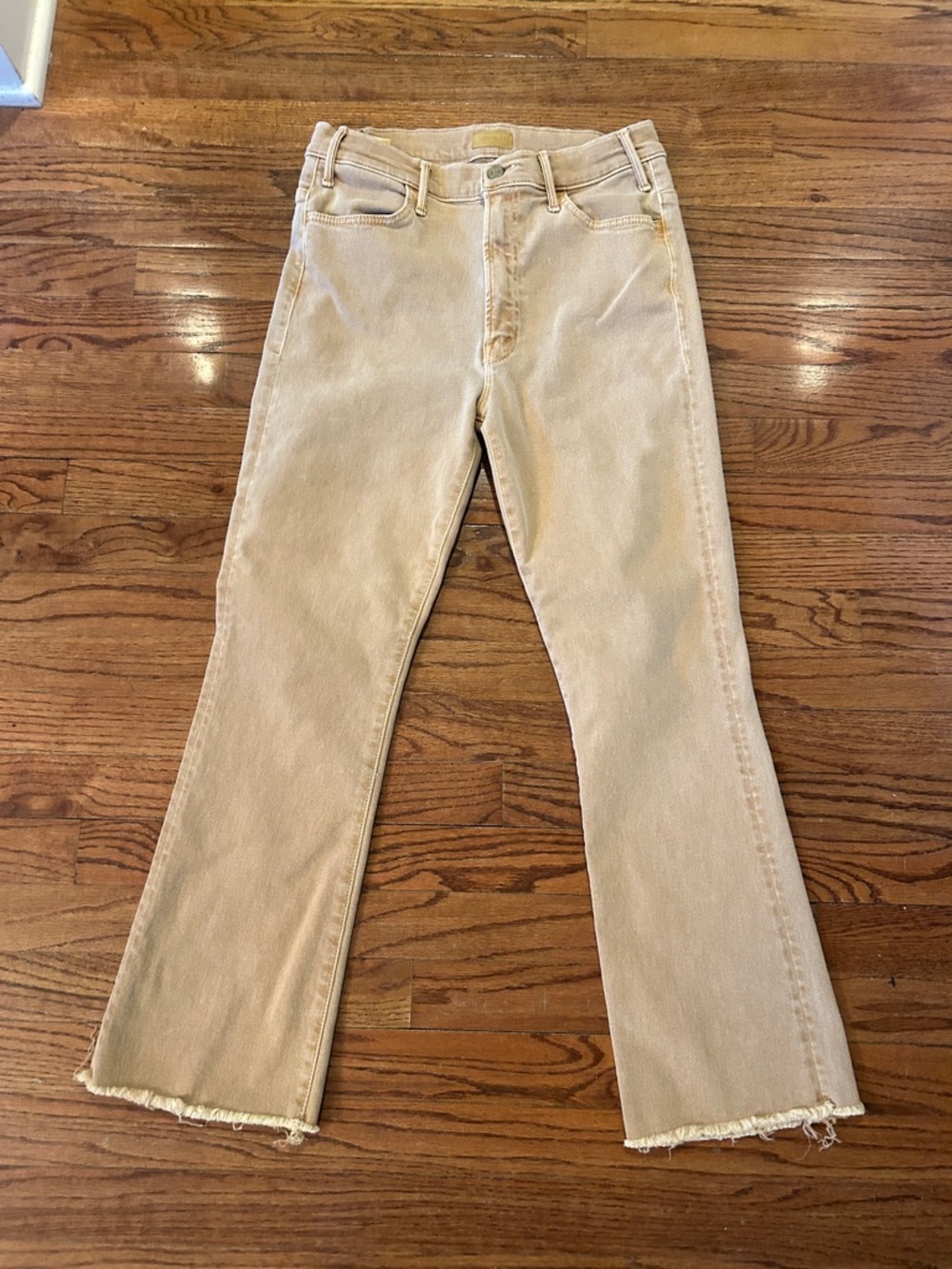 MOTHER Beige Flare Jeans in Light Tan